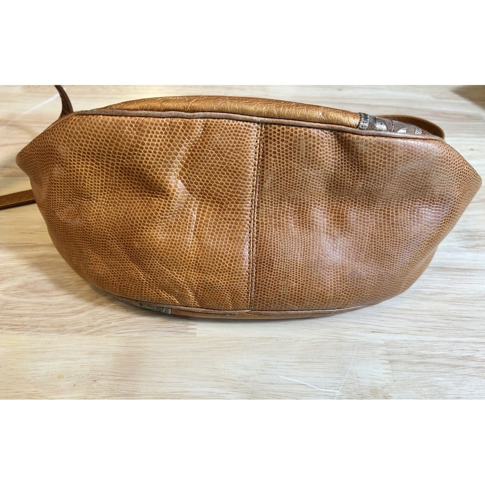 VTG SHARIF leather Snake/alligator/Geometric Texture crossbody Tan/browns 80's - Picture 10 of 15